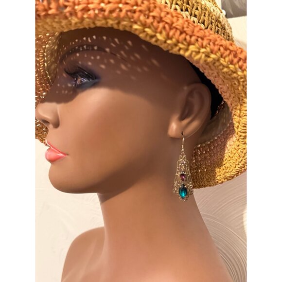 Brass Colored 925 Stamp 3 Stones Earrings - Picture 6 of 6